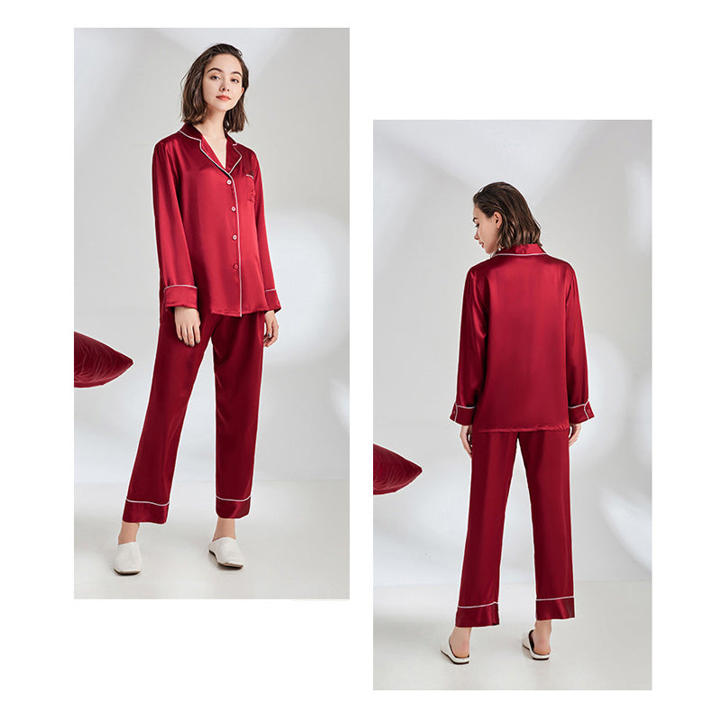 22 Momme Classic Lapel Lapel Long Sleeve Pajama Set