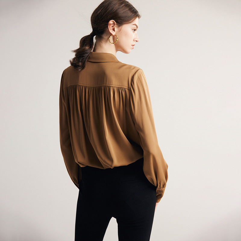 Long-Sleeved Blouse With Ruffled Design And Standing Collar