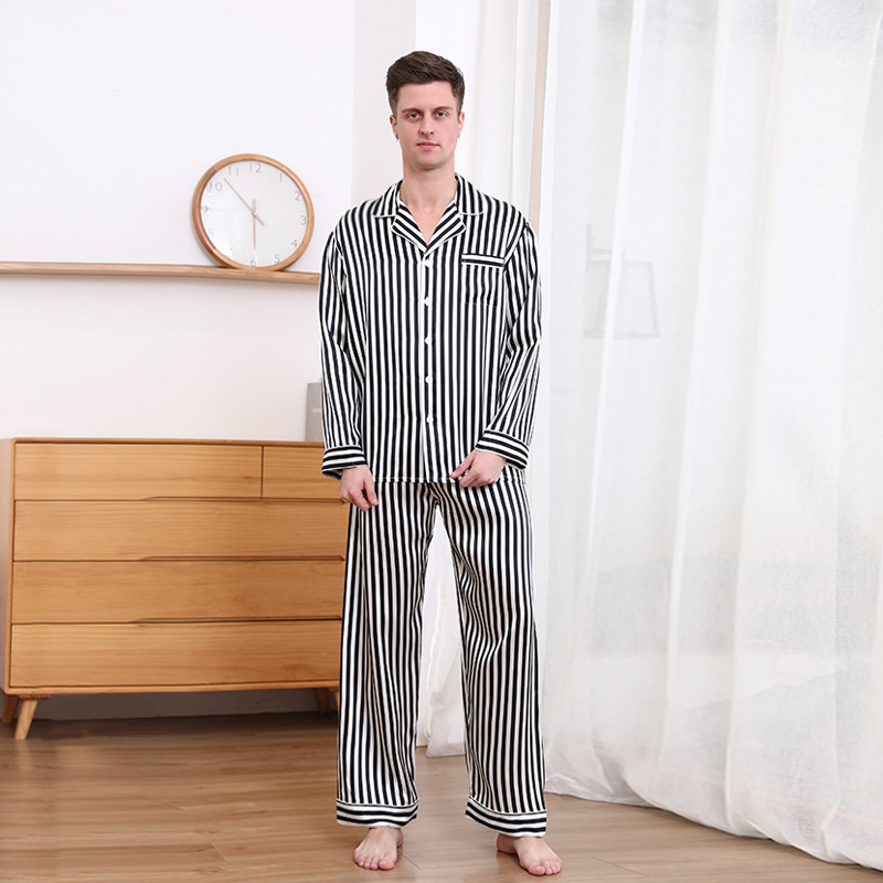 19 Momme Men's Striped Silk Pajamas Set with Pockets