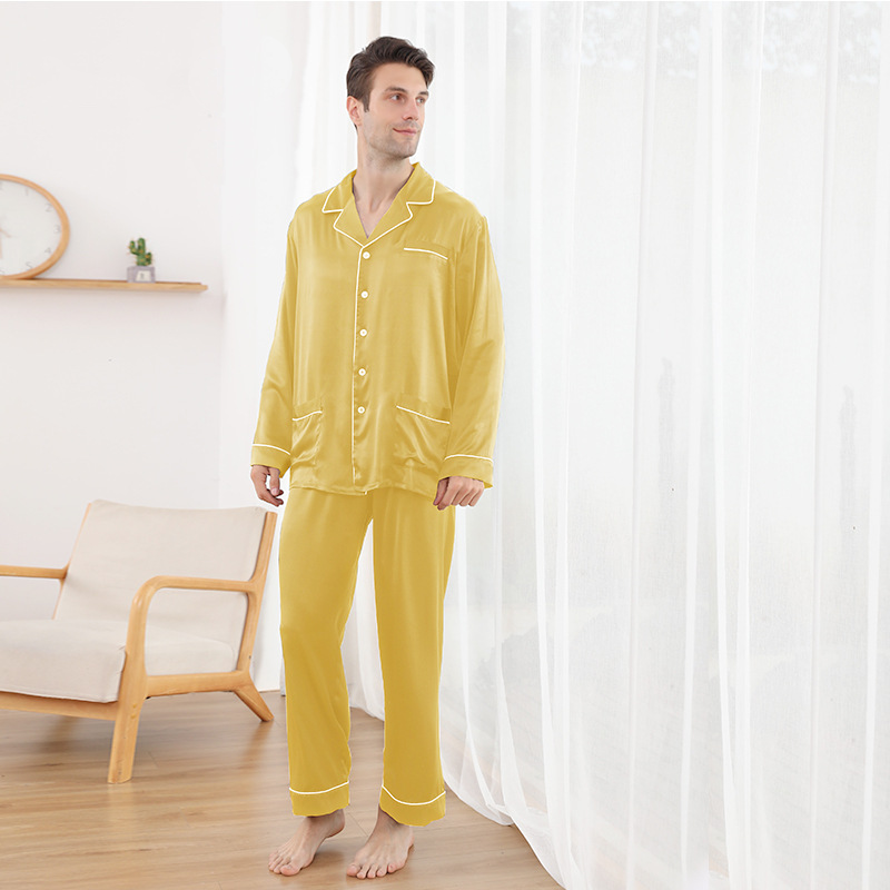 Casual Lapel Collar Silk Pajamas Set for Men