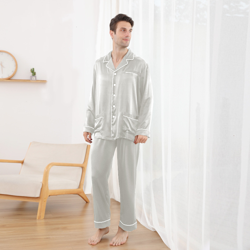 Casual Lapel Collar Silk Pajamas Set for Men