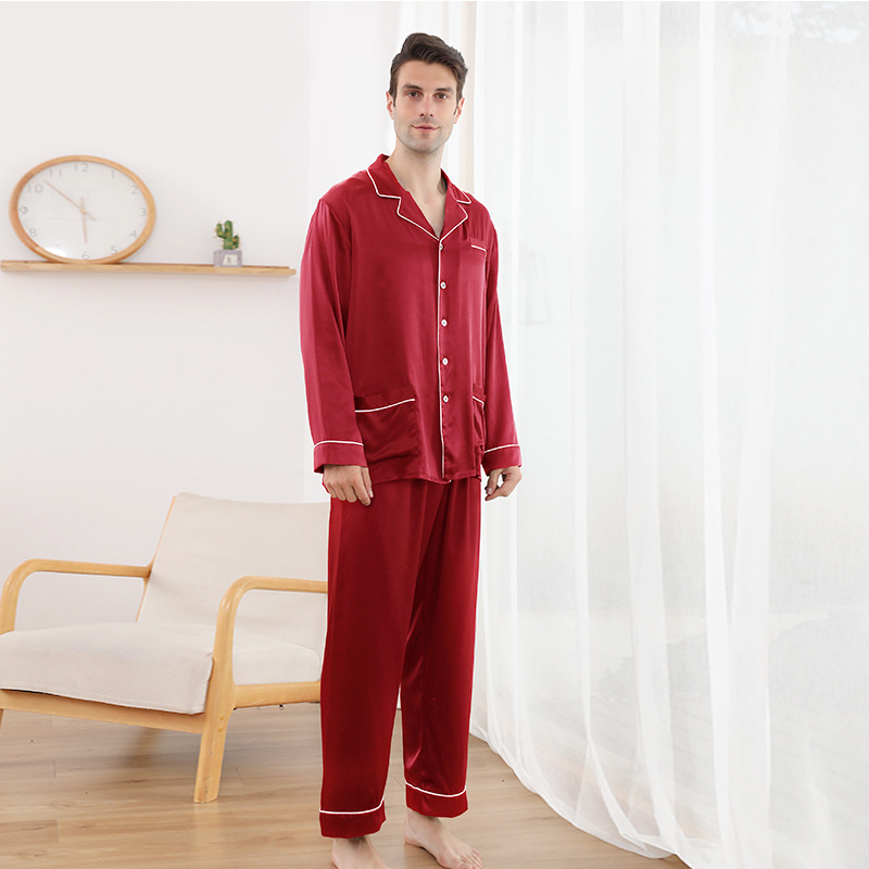 Casual Lapel Collar Silk Pajamas Set for Men