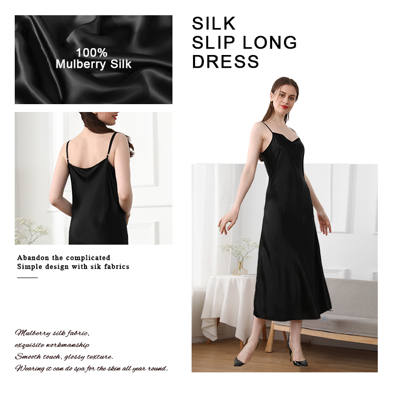 Elegant Silk Camisole Dress Satin Nightgown