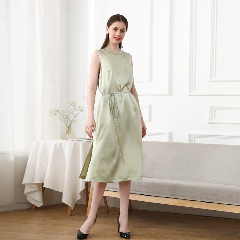 Silk Round Neck Sleeveless Stylish Satin Dress