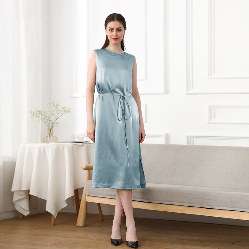 Silk Round Neck Sleeveless Stylish Satin Dress