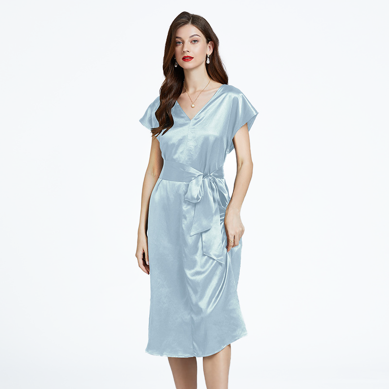 Figure Flattering V-Neck Silk Wrap Dress