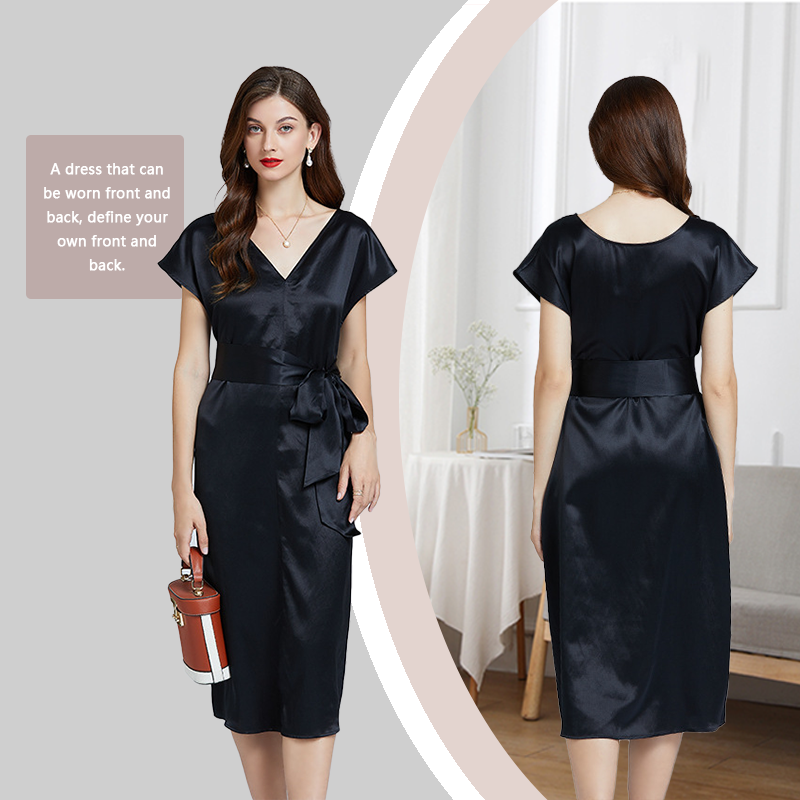 Figure Flattering V-Neck Silk Wrap Dress