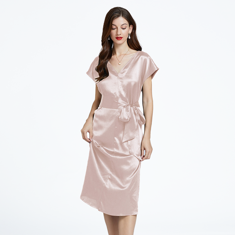 Figure Flattering V-Neck Silk Wrap Dress