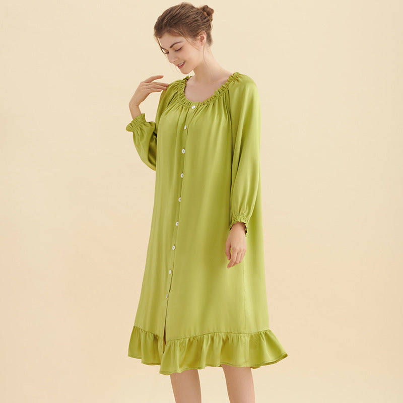 Ruffled Design Buttoned Nightgown