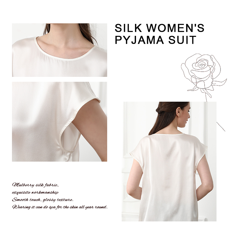 Silk Crewneck Short Sleeve Satin Shirt