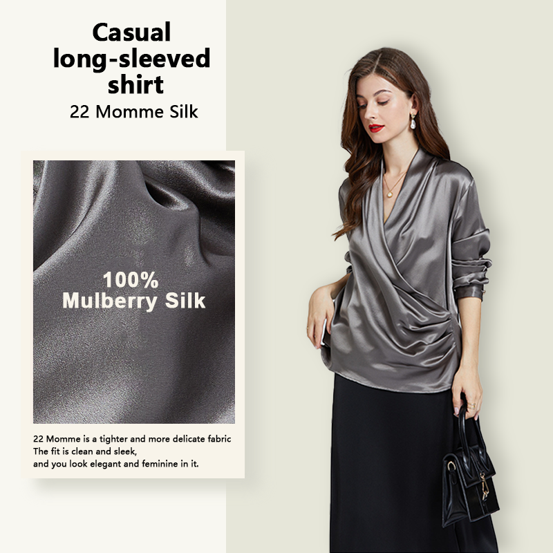 Elegant Cross V-neck Women Silk Shirt