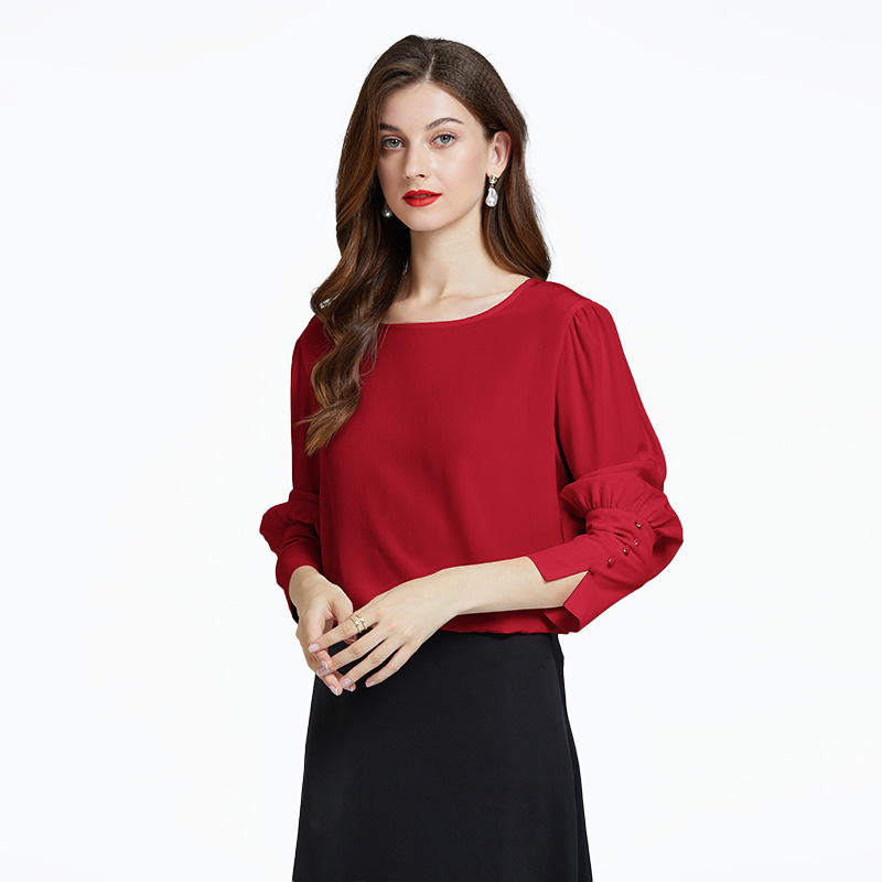 Round Neck Women Silk Shirt