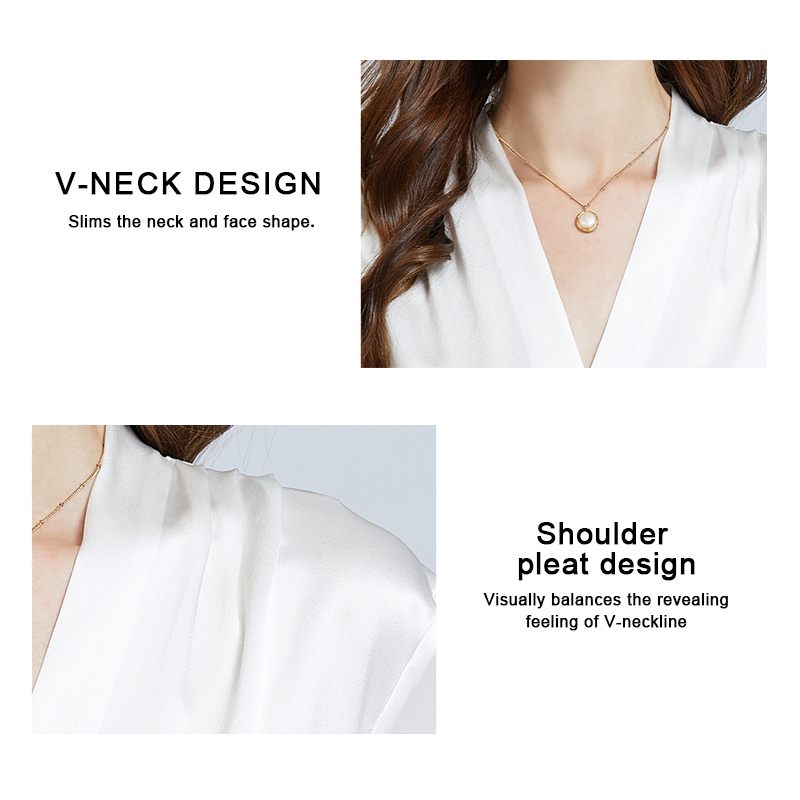 Button Trim V-Neck Office Silk Shirt