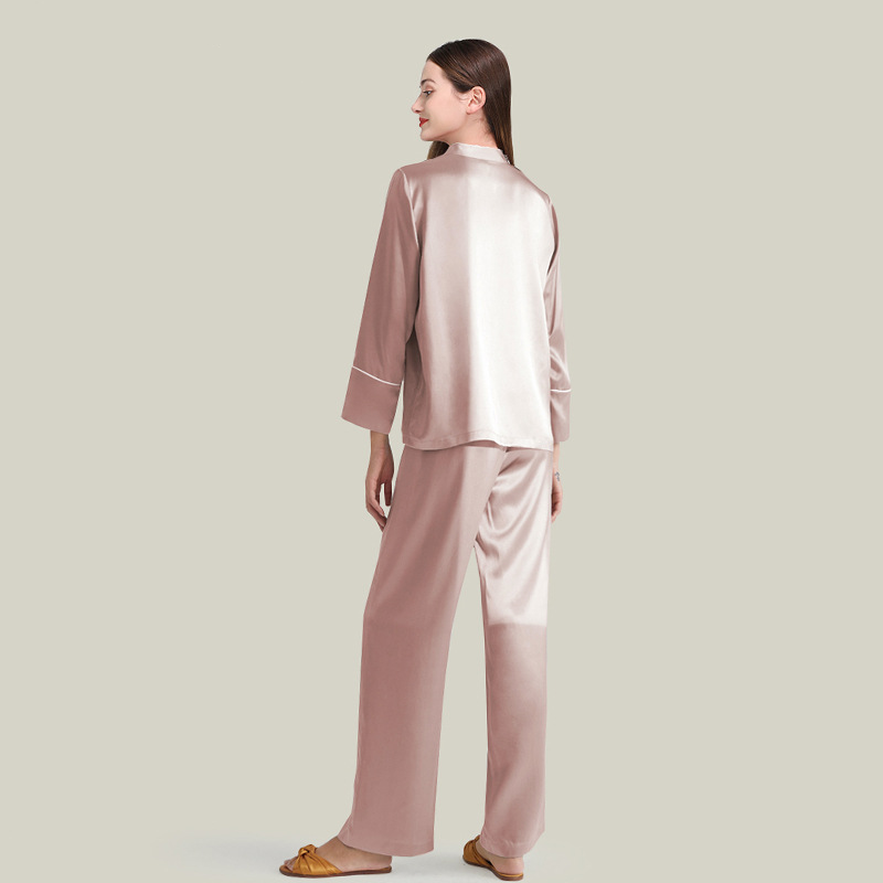 Long Women Silk Pajamas with Chinese Style Collar