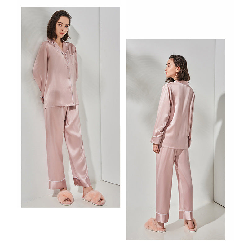 22 Momme Classic Lapel Lapel Long Sleeve Pajama Set