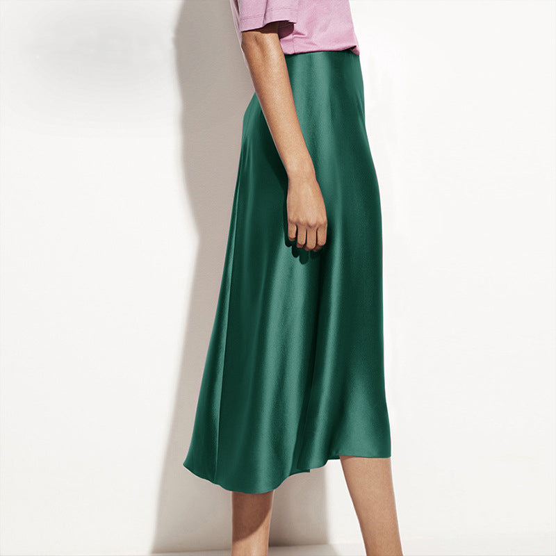 Flattering High Waist Midi Silk Skirt