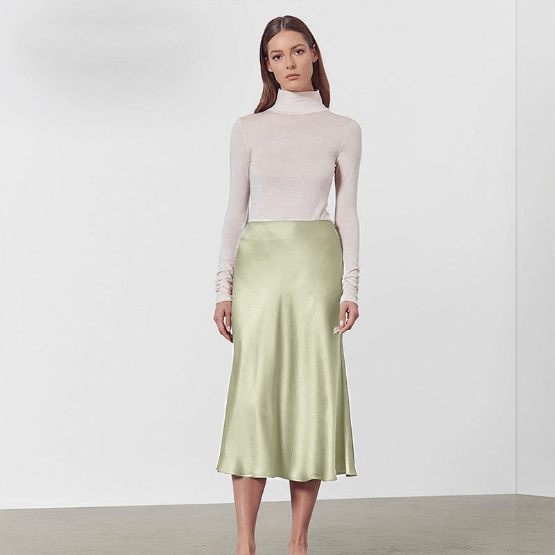 Flattering High Waist Midi Silk Skirt
