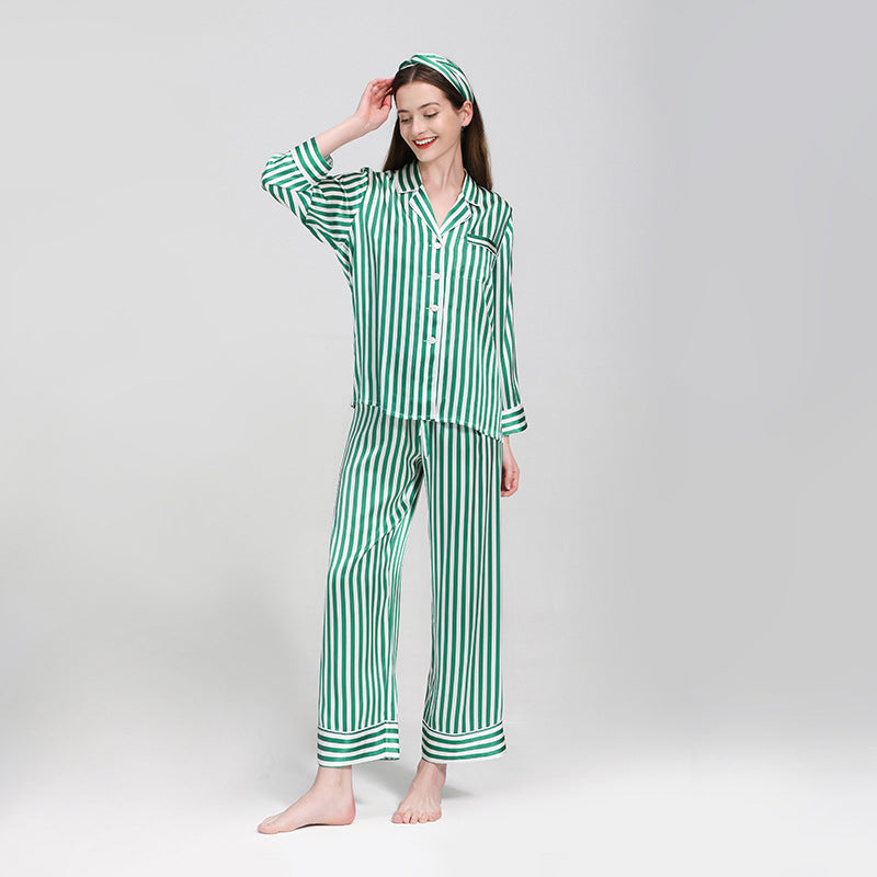 19 Momme Elegant Stripe Silk Pajamas Set with Headband