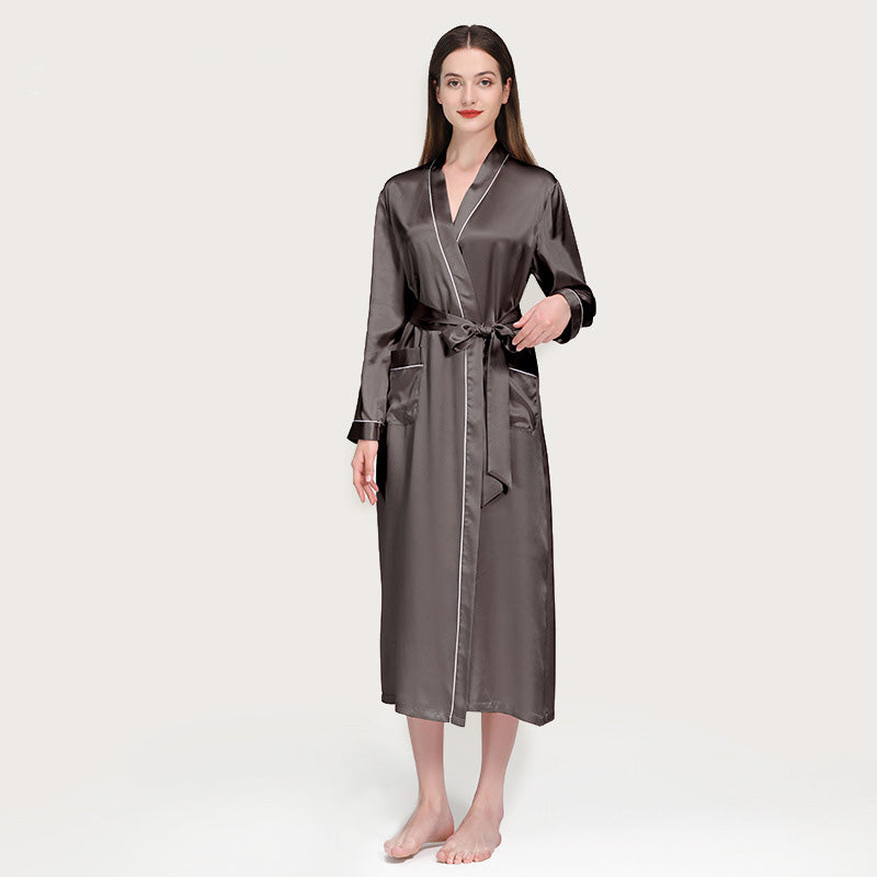 22 Momme Classic Trim And Full Length Silk Robe