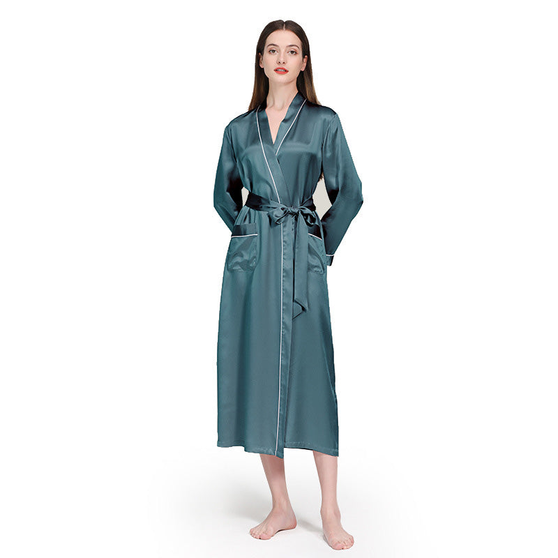 22 Momme Classic Trim And Full Length Silk Robe